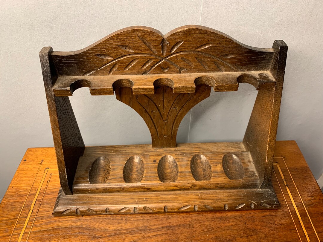 Vintage Oak Pipe Rack Hand Carved - Etsy