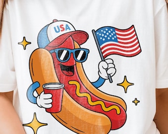 Funny 4th of July Hot Dog PNG: Patriotic USA BBQ Graphic (Digital Download)