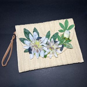 Sac Passiflora Blanc - Sac Été - Sac Pin Up Années 50 - Sac Paille - Sac Vintage - Tenue Vintage - Femme Vintage - Sac Printemps