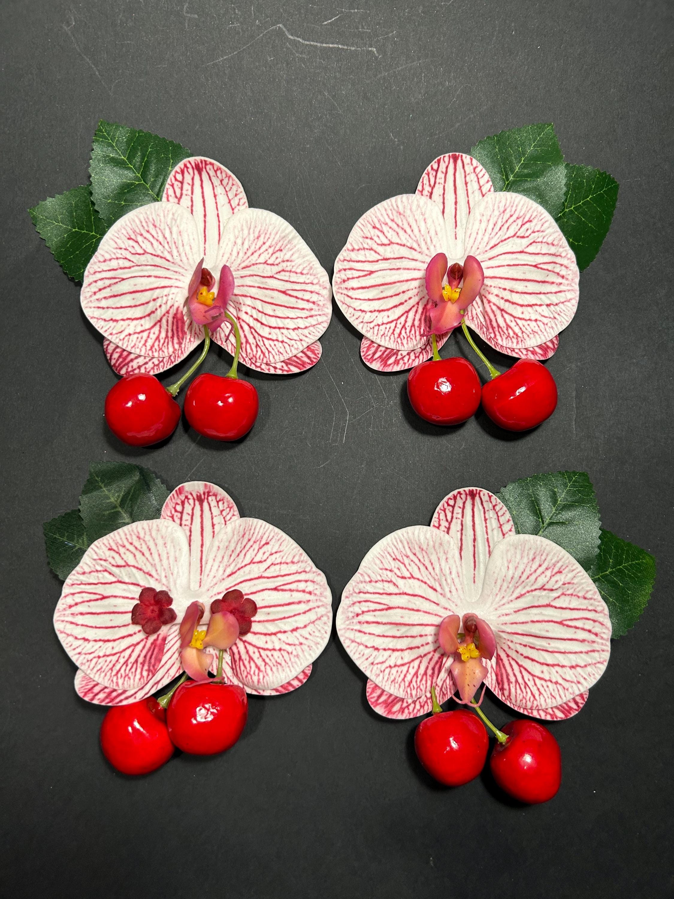 Handmade Red Gladiolus White Iris Hair Flower Rockabilly Tiki Pinup VLV‎ Viva Pink Orchid Red Cherries 1950s Vintage Pin up Hair Flowers  main image 4