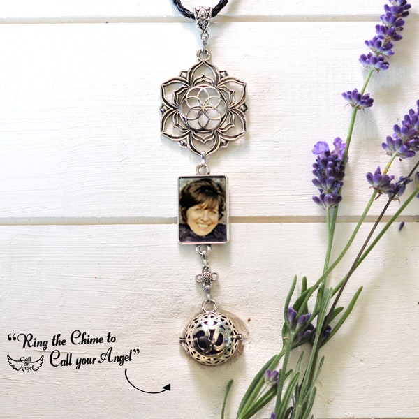 Lotus w/ Om Locket Memorial Keepsake - Display from Rear View Mirror, Frame, etc, Photo Included -FREE Gift Bag -FREE SHIPPING