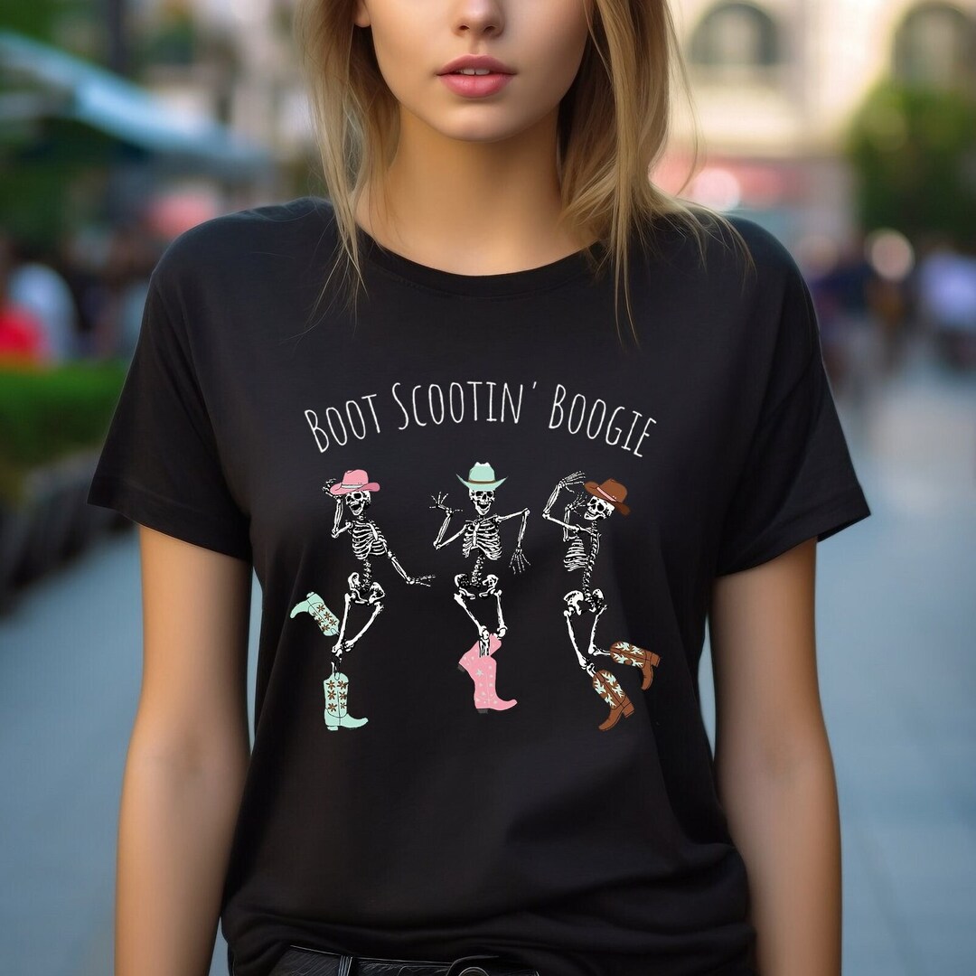Boot Scootin Boogie Shirt, Halloween Skeleton Tshirt, Dancing Skeleton