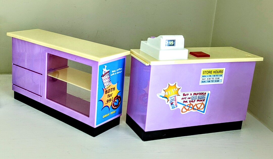 Vintage 1997 Tyco Barbie Kitchen Littles Food Mart Cash Etsy