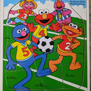 Vintage 1994 Wood 10 Piece Playskool Sesame Street Puzzle Elmo Soccer Game 315-06