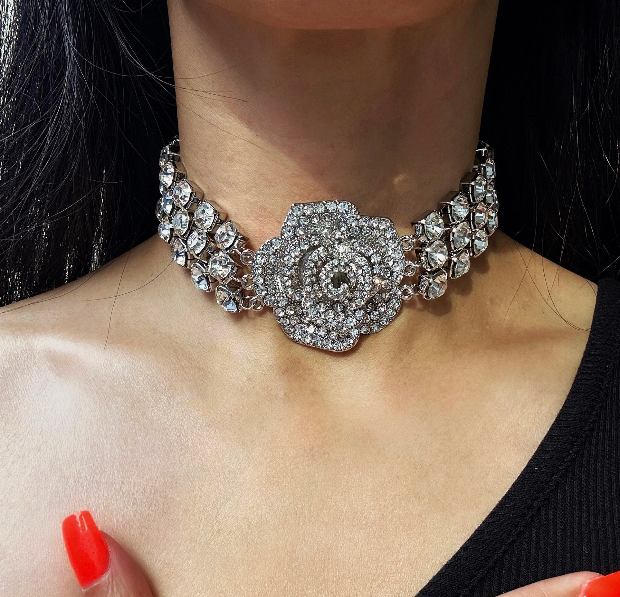 Wide 2024 rhinestone choker