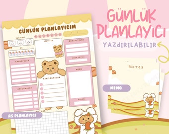 Günlük Planlayıcı, Dijital planlayıcı,Günlük, Kişisel Günlük Planlayıcı, Diyet Planlayıcı, Bloknot, Kawaii Planlayıcı, A5, Yazdırılabilir