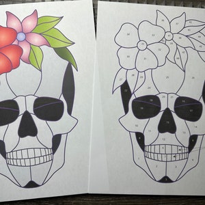 Modèle de vitrail numérique (PDF) - Crâne floral ; Crâne de sucre ; Le jour des morts; Modèle de vitrail d'Halloween
