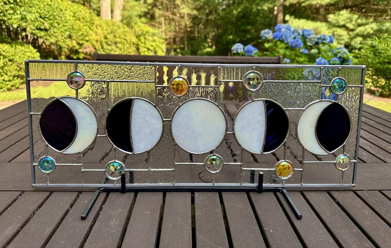 Digital (PDF) Stained Glass Pattern - Five Moon Phases With Abstract ...