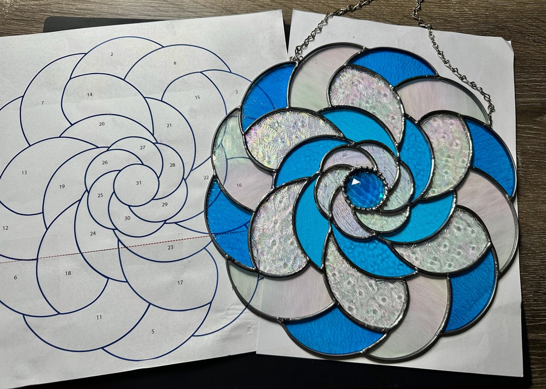 Digital PDF Stained Glass Pattern Swirly Round Pinwheel Mandala Panel