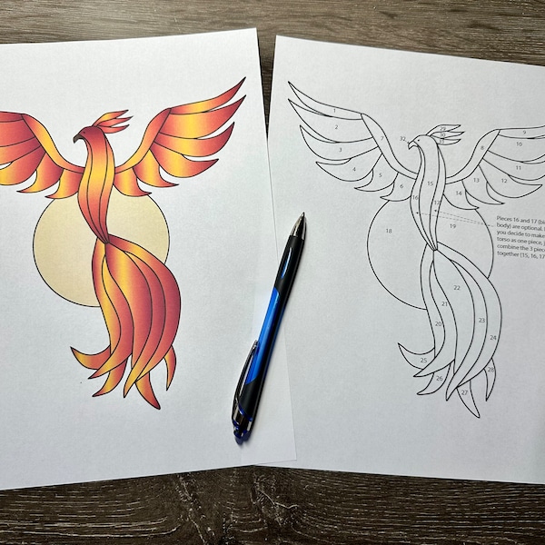 Digital (PDF) Stained glass pattern - Phoenix Firebird with Spread Wings