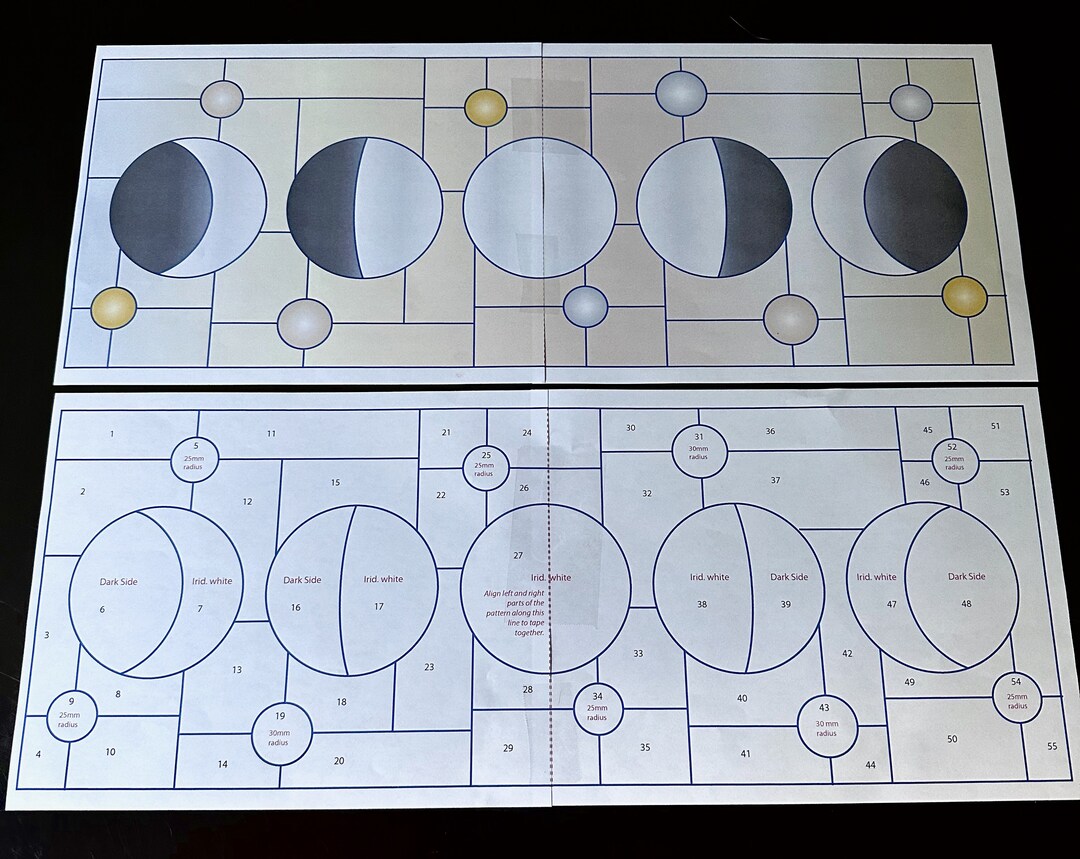 Digital (PDF) Stained Glass Pattern - Five Moon Phases With Abstract ...