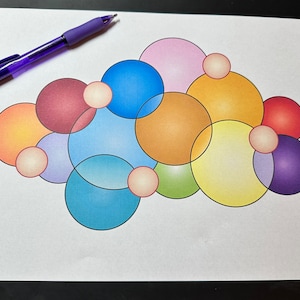 Digital (PDF) Stained glass pattern - Intertwined circles of various sizes - Abstract Rainbow Clouds