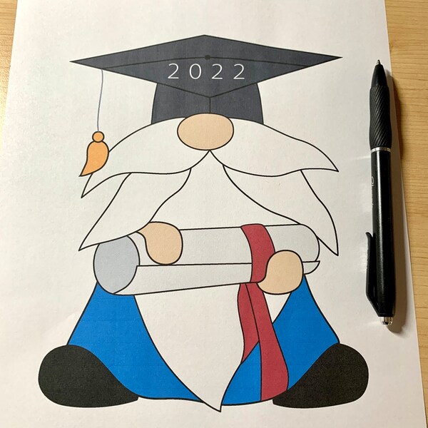 Digital (PDF) Stained glass pattern - Graduating Gnome with Beard and Mustache Holding Diploma - Graduation Gift
