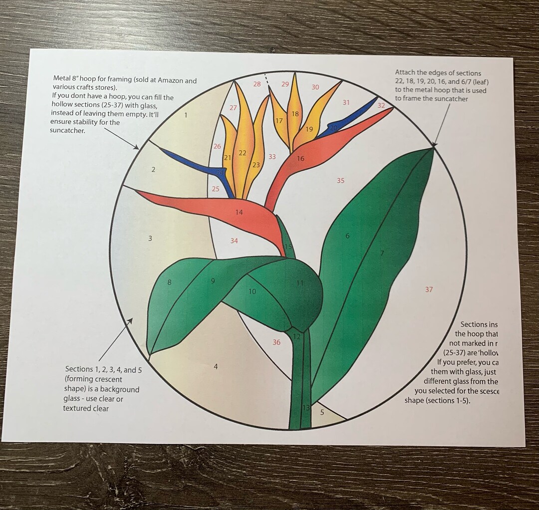 Digital (PDF) Stained Glass Pattern - Bird of Paradise Plant (version 2 ...