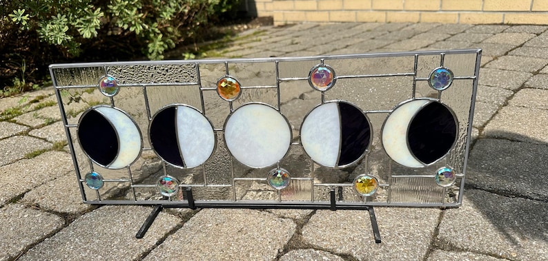 Digital (PDF) Stained Glass Pattern - Five Moon Phases With Abstract ...
