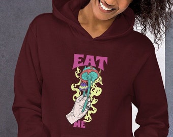 Psychedelische Pilze Unisex Hoodie, beidseitiger Druck, Eat me trippy Zeichen