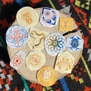 Pegatinas espirituales psicodélicas, pegatinas de mandala, geometría sagrada, diseño consciente