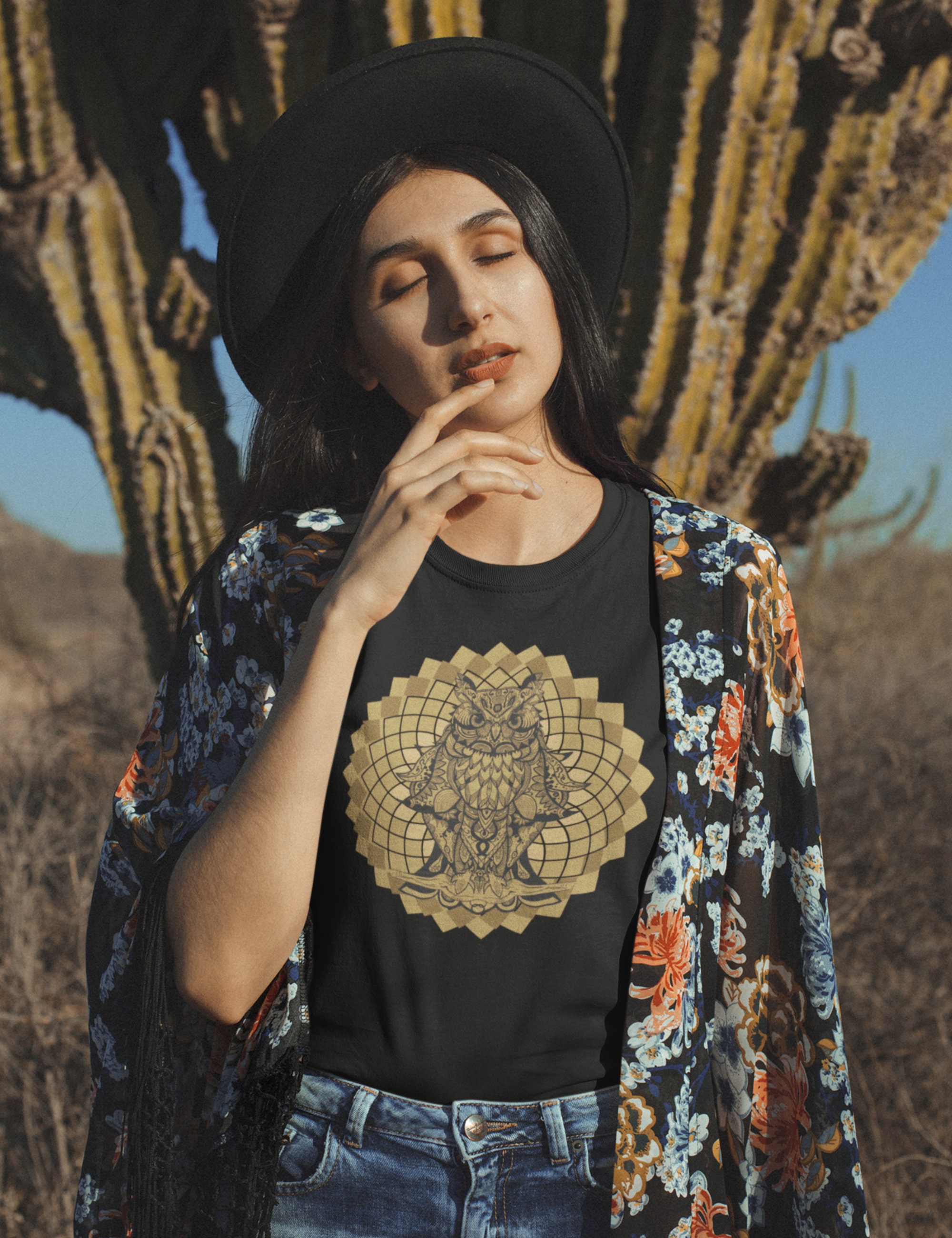 Owl spirit animal brown mandala unisex T-shirt