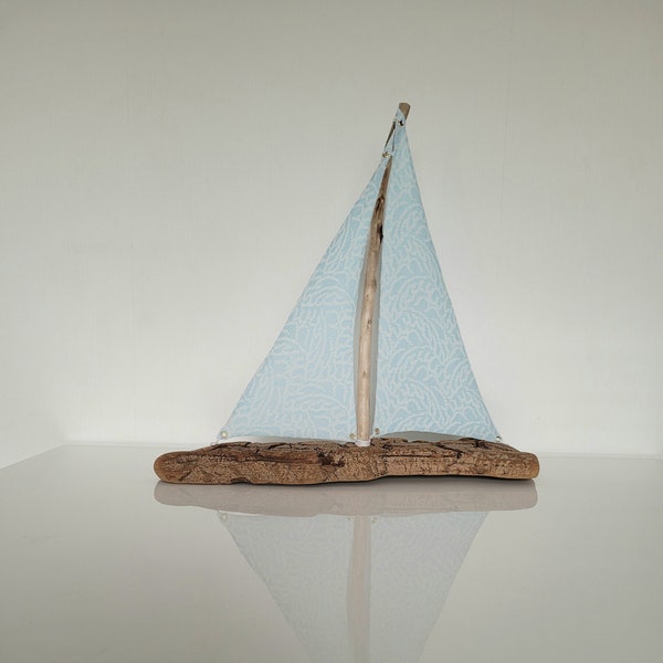 Boot Schiff 46x47cm Treibholz Segelboot Schwemmholz maritime Deko türkis Driftwood Badezimmerdeko tischdeko sealboat