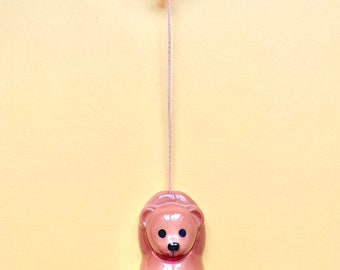 Brown teddy bear holding a pink balloon ceramic wall hanging - Childs/Nursery Bedroom Home Decor