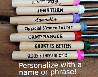 Personalized Engraved Bamboo Marshmallow Roasting Stick | Unique gift | campfire skewer | fire pit tools