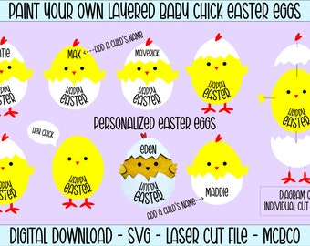 Baby Chicken Easter Egg SVG - file tagliato al laser - Kit di verniciatura per uova di Pasqua a strati SVG - Vassoio a più livelli di Pasqua SVG - Buona Pasqua SVG - Uovo colorato
