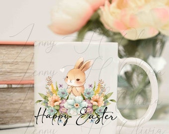 Easter Bunny With Flowers, PNG File, Easter Decor, Happy Easter, First Easter, Bunny, Flowers, Easter Bunny Clip Art