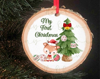Baby's First Christmas Ornament PNG, Holiday Sublimation (Digital Download)