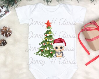 Penguin Christmas Tree PNG, Baby's First Christmas (Digital Image)