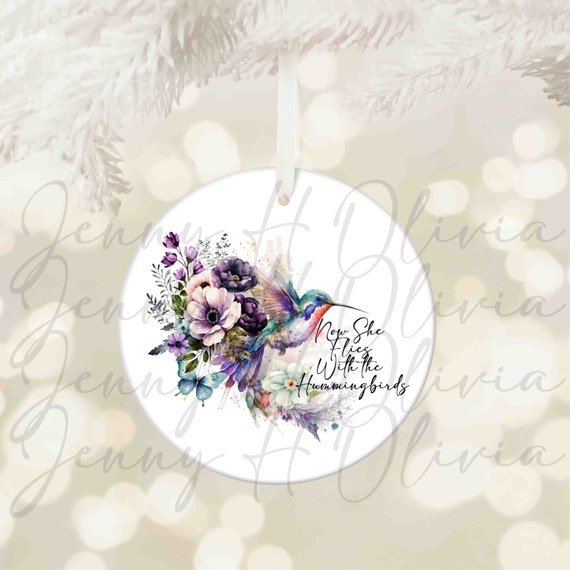 She flies with the hummingbirds, Hummingbird PNG, Hummingbird and Flowers, Sublimation PNG, In loving Memory, Christmas Ornament, PNG File