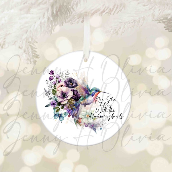 She flies with the hummingbirds, Hummingbird PNG, Hummingbird and Flowers, Sublimation PNG, In loving Memory, Christmas Ornament, PNG File