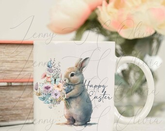 Easter Bunny Sublimation, PNG File, Easter Decor, Happy Easter, First Easter, Bunny, Flowers, Easter Bunny Clip Art