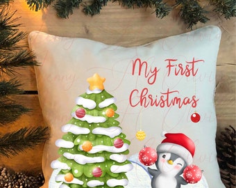 Baby's First Christmas Penguin Onesie Design (PNG File)