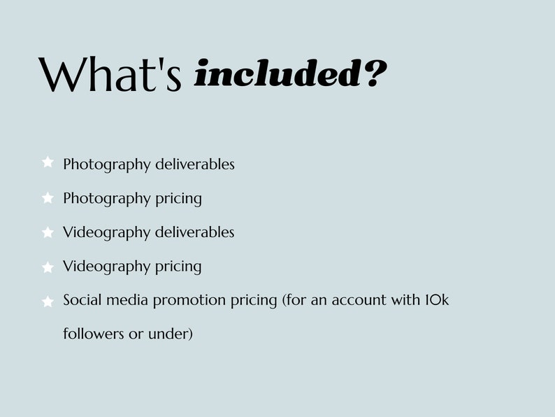 Content Creation Rate Card Template Photographer Videographer Content