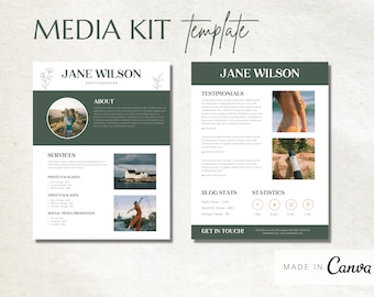 Media Kit Template for Canva | Media Press Kit Template | Social Media Influencer Media Kit Template | 2 Page Media Kit Template