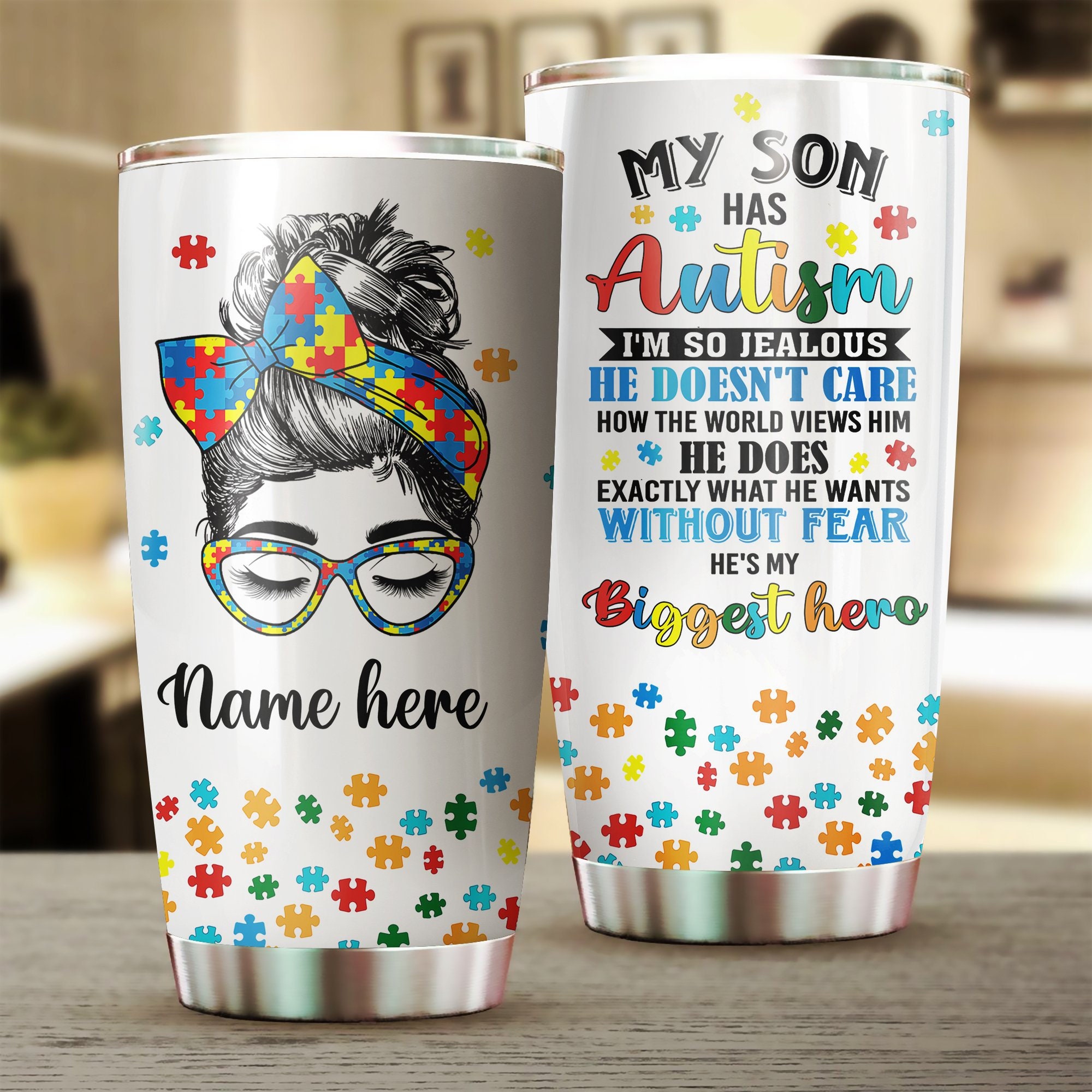 Autism Mom Customize Name Stainless Steel Tumbler Cup My Son Etsy