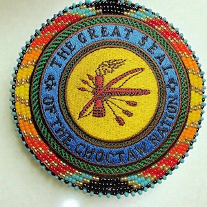Choctaw Patch Medallion Necklace with fire colors