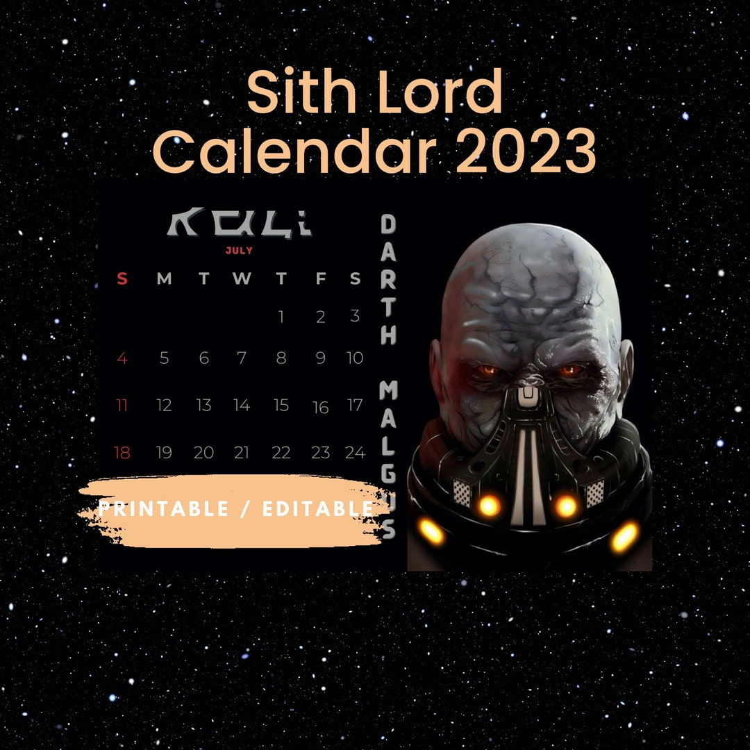 Star Wars Sith Lord 2023 Calendar Printable and Editable Etsy