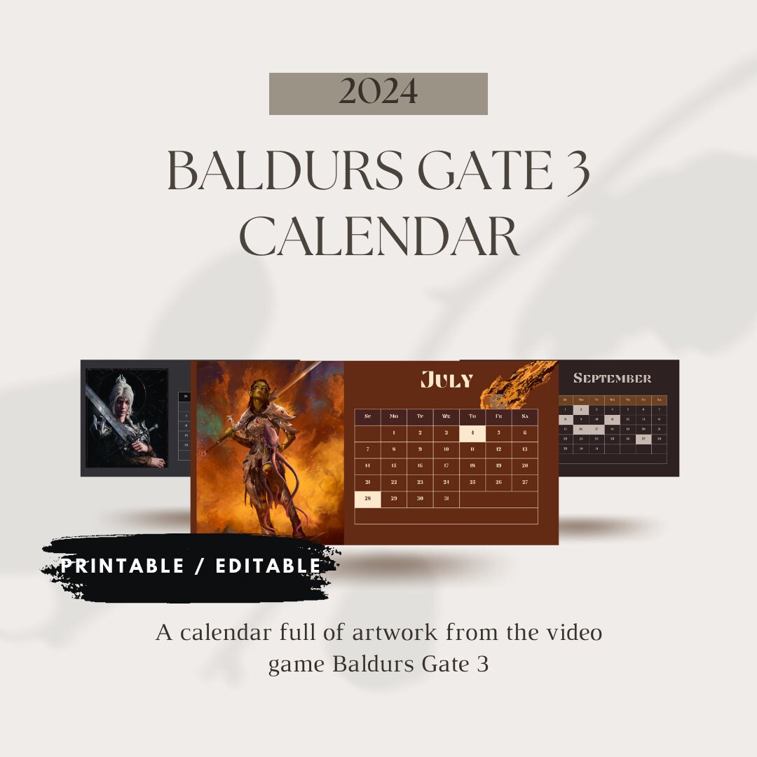 2024 Calendar Baldurs Gate 3 / Digital/ PNG PDF Files - Etsy