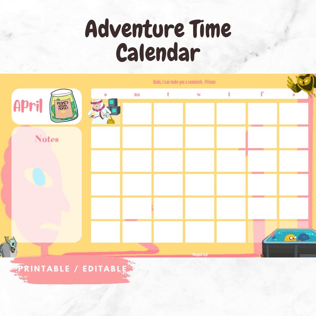 Adventure Time Calendar for Any Year digital/printable - Etsy