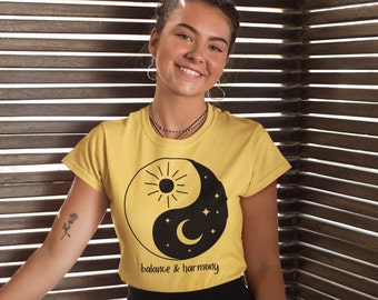 Koszulka Balance & Harmony, Koszulka Ying Yang, Koszulka do jogi, Koszulka do medytacji, Koszulka Boho, Koszulka Hippie, Koszulka unisex