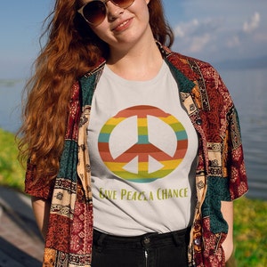 Give Peace a Chance T-Shirt, Boho T-Shirt, Peace Sign T-Shirt, Rainbow T-Shirt, Hippie T-Shirt, Peace Shirt, Bella-Canvas Unisex T-Shirt