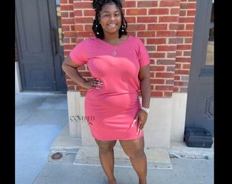Rose Colored Shirt Dress | Women's T-Shirt Dress | Dress with Pockets | Everyday Dress