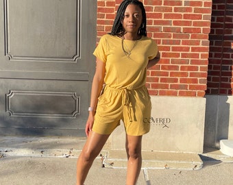 Women's Romper with Pockets | Light Mustard Color Romper | Romper/Jumpsuit