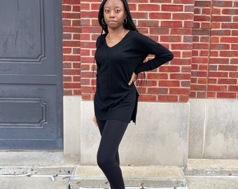 Sweater and Leggings Set Black | Women's Sweater and Tights | Women's Top and Pants Set | Women's Two Piece Set