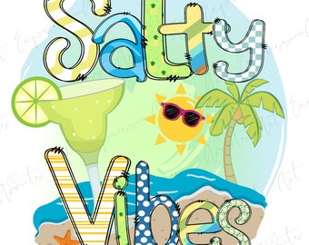Salty Vibes Png, Sublimation Design Png, Summer Design, Sun Png, Tequila Png, Margarita, Wave, Instant Download, Digital Print