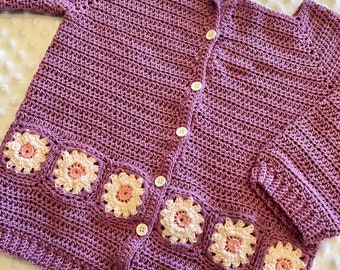 Crocheted baby Cardigan with Daisy granny squares