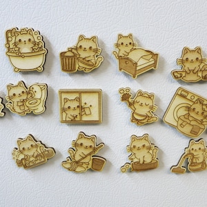 Wooden Cat Magnets: Whimsical Chore Cats, Cat Lover Gift