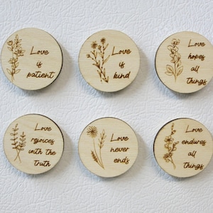 Conjunto de 6 ímãs de amor - Ímãs de geladeira com versículos da Bíblia - Presentes cristãos de fé - Palavras de incentivo