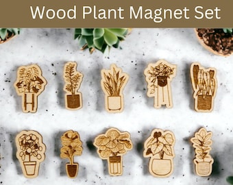 Wood Plant Magnets: Houseplant Lover Gift, Botanical Decor
